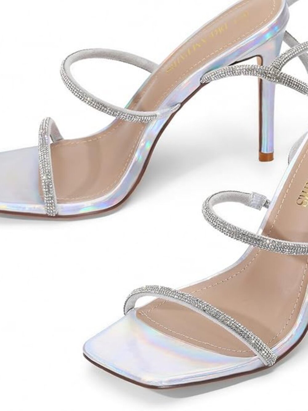 Silver High Heels Stilettos Strappy Gladiator Sexy Square Toe Dressy Sandals - Picture 4 of 6